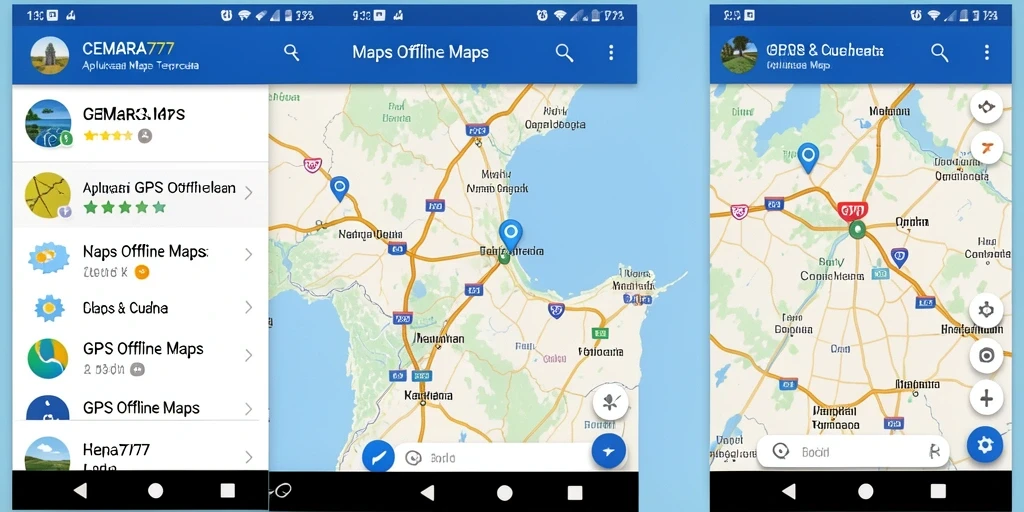 Antarmuka aplikasi CEMARA777 dengan fungsi GPS Offline Maps.