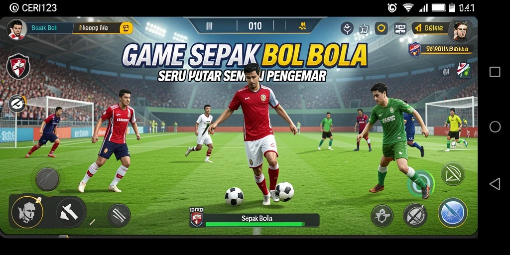 Antarmuka permainan CERI123 dengan grafis Sepak Bola yang menawan.