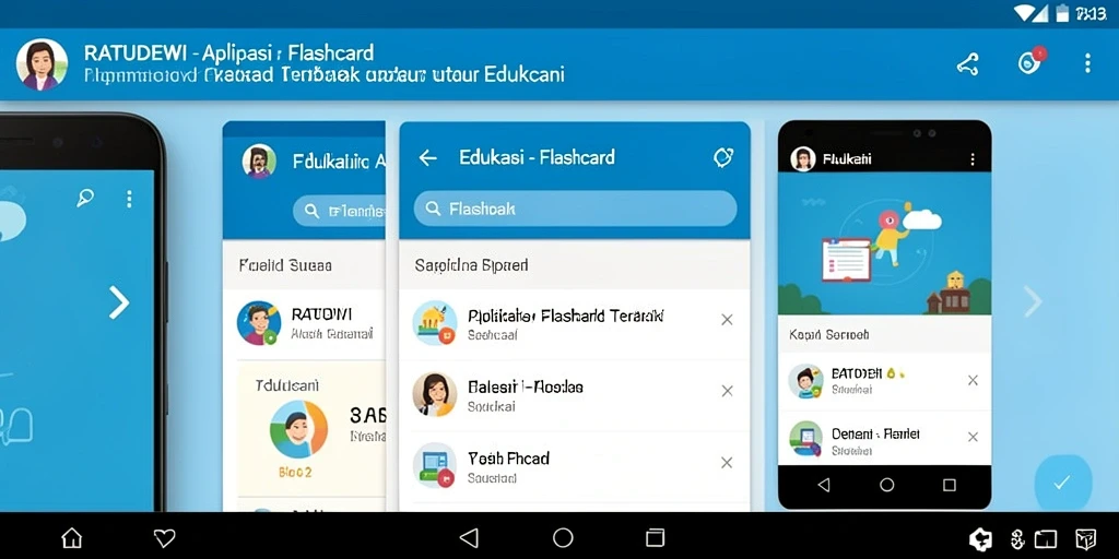 Tampilan antarmuka aplikasi RATUDEWI menunjukkan fungsi interaktif Flashcard.