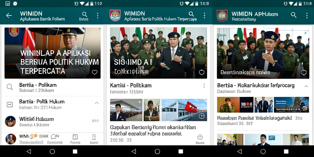 Screenshot aplikasi WINIDN menampilkan berita terkini seputar politik dan hukum.